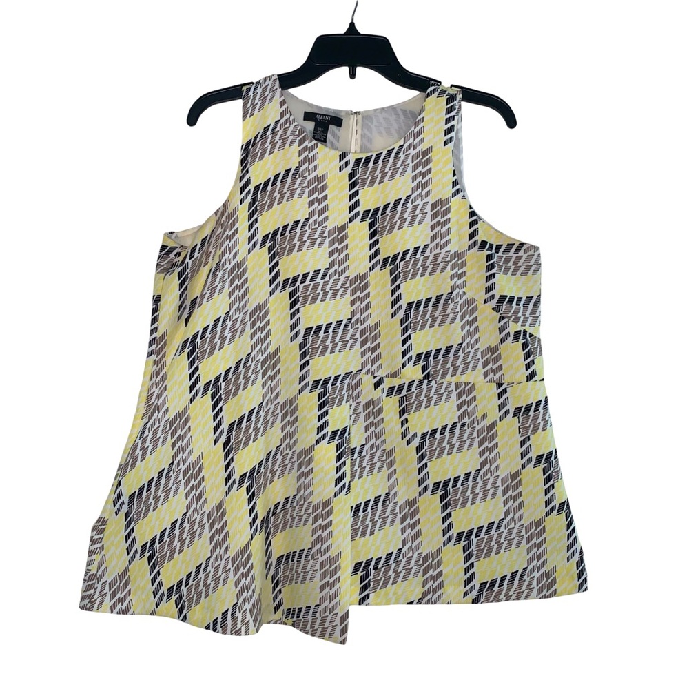 Cute Alfani Sleeveless Tunic Asymmetrical Size 14p Yellow / Black Abstract